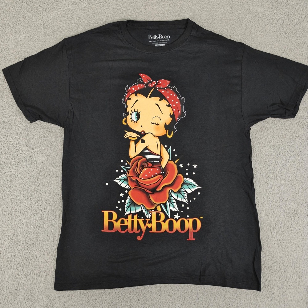 Betty Boop Shirt Mens Large Red Rose Graphic Cartoon Tee‎ T-Shirt 2023